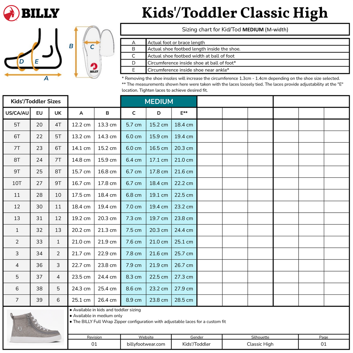 Charcoal/White BILLY Classic Lace High