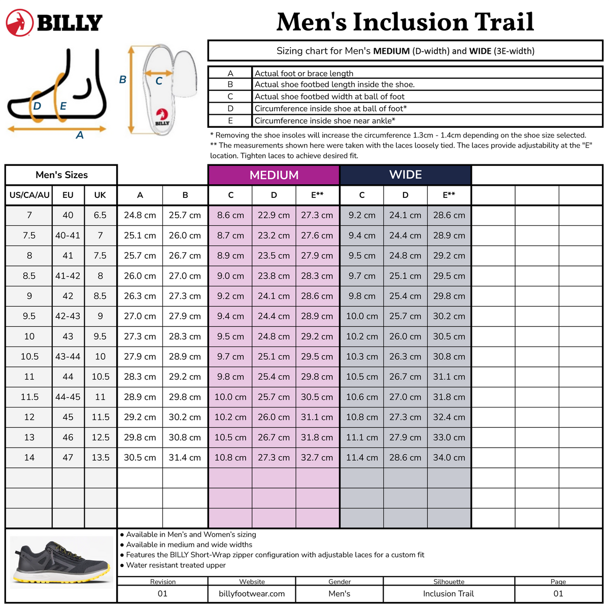 Men's Charcoal/Yellow BILLY Inclusion Trail