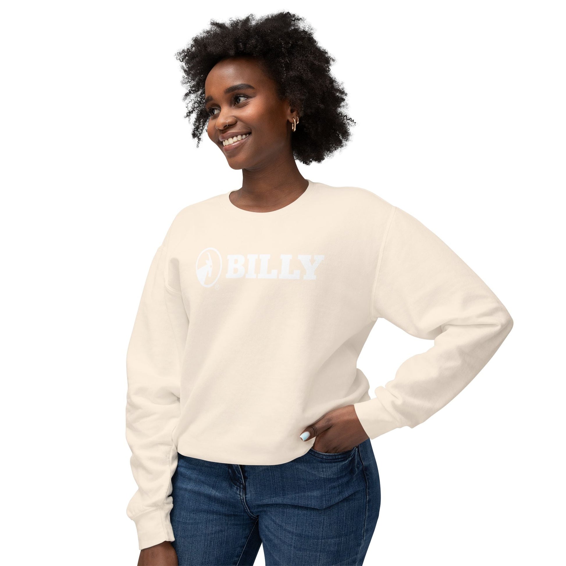  BILLY Unisex Lightweight Crewneck Sweatshirt (White Horizontal Logo) — AVAILABLE IN 5 COLORS