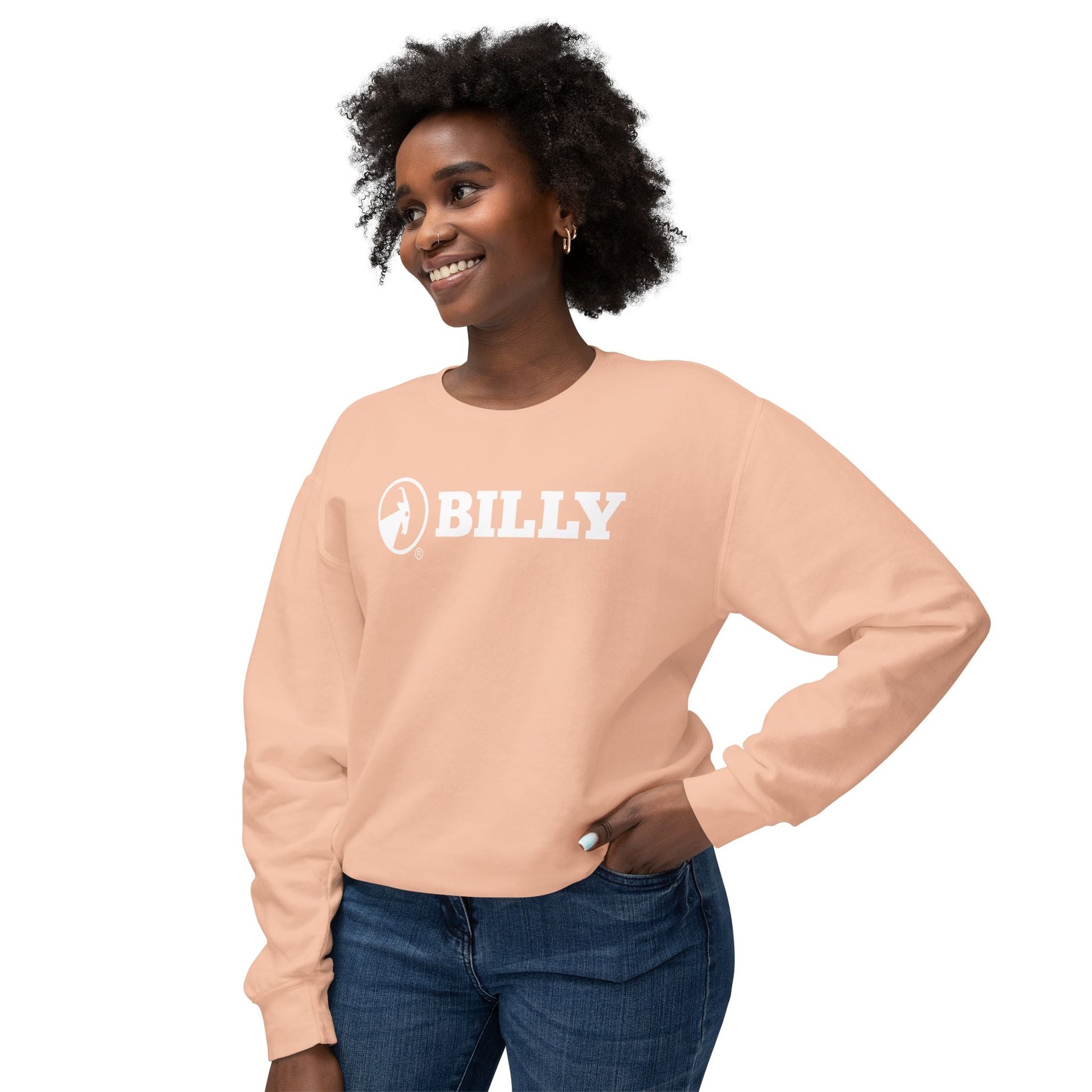  BILLY Unisex Lightweight Crewneck Sweatshirt (White Horizontal Logo) — AVAILABLE IN 5 COLORS