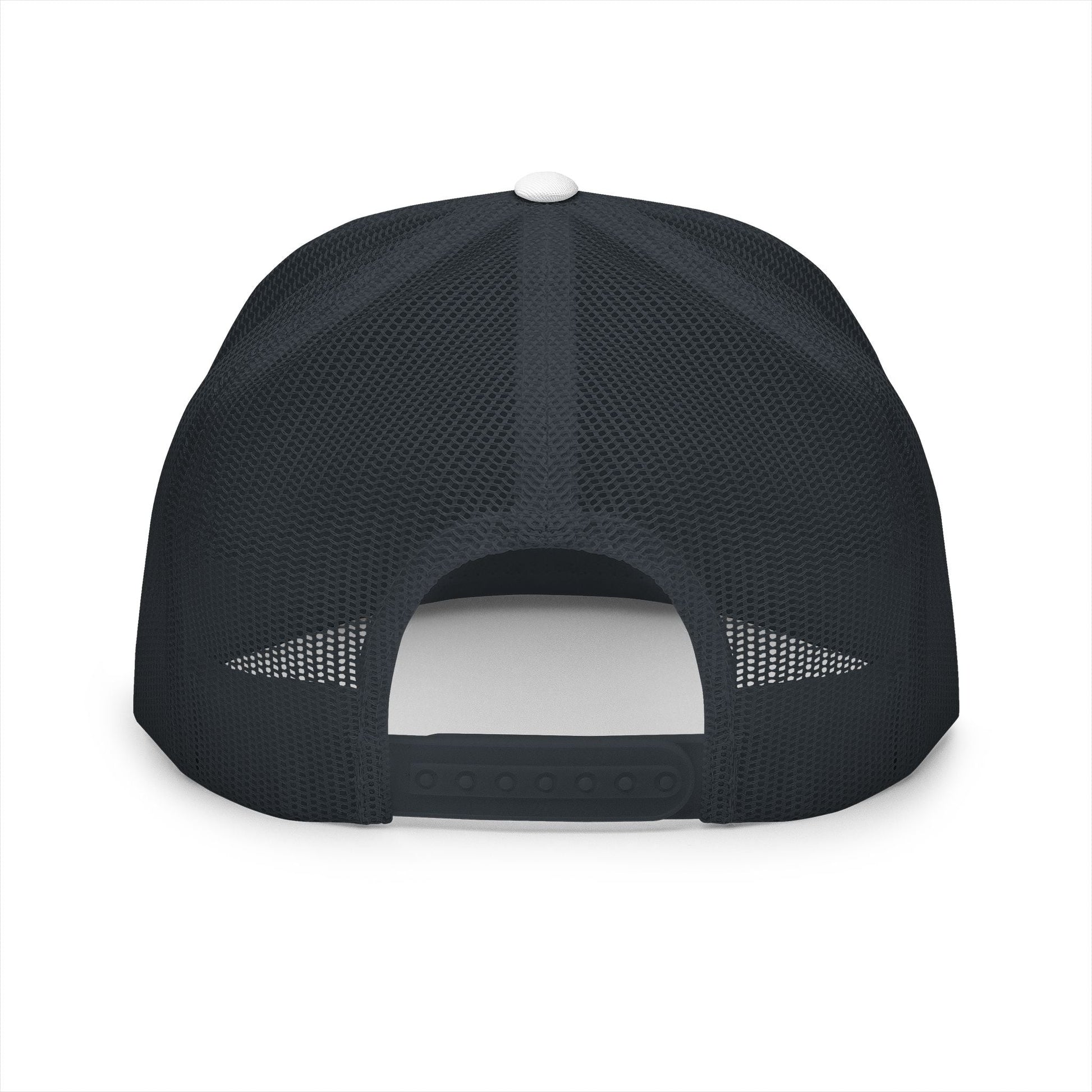  BILLY 5 Panel Flat Bill Trucker Cap (Red/Black Vertical Logo - Embroidery) — AVAILABLE IN 12 COLORS