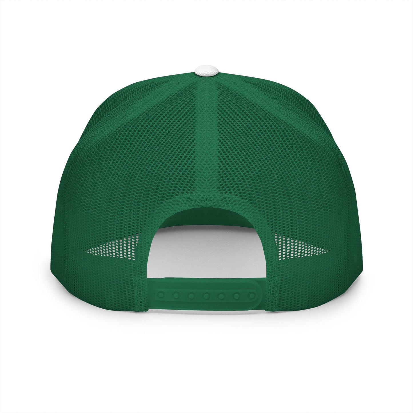  BILLY 5 Panel Flat Bill Trucker Cap (White Vertical Logo - Embroidery) — AVAILABLE IN 13 COLORS