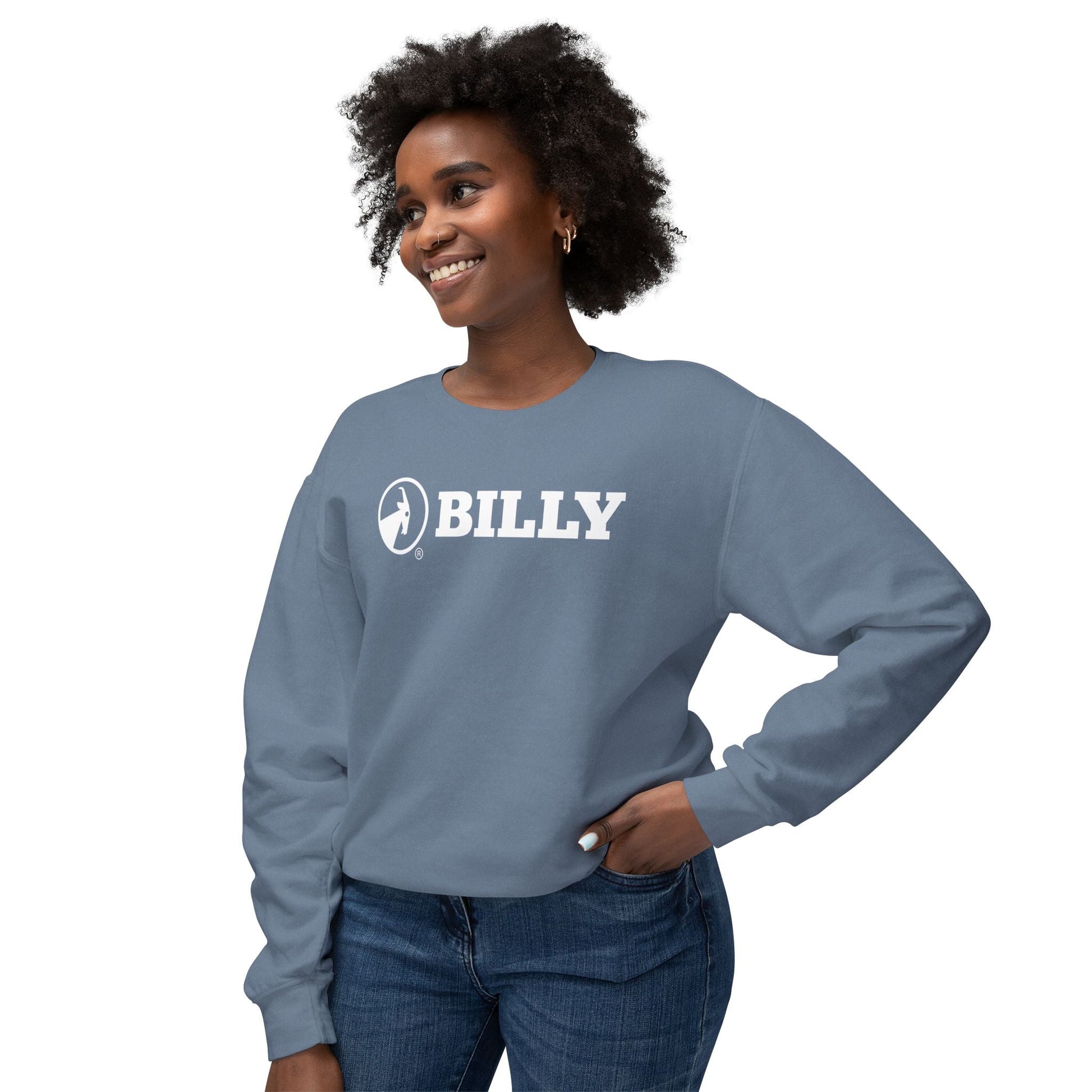  BILLY Unisex Lightweight Crewneck Sweatshirt (White Horizontal Logo) — AVAILABLE IN 5 COLORS