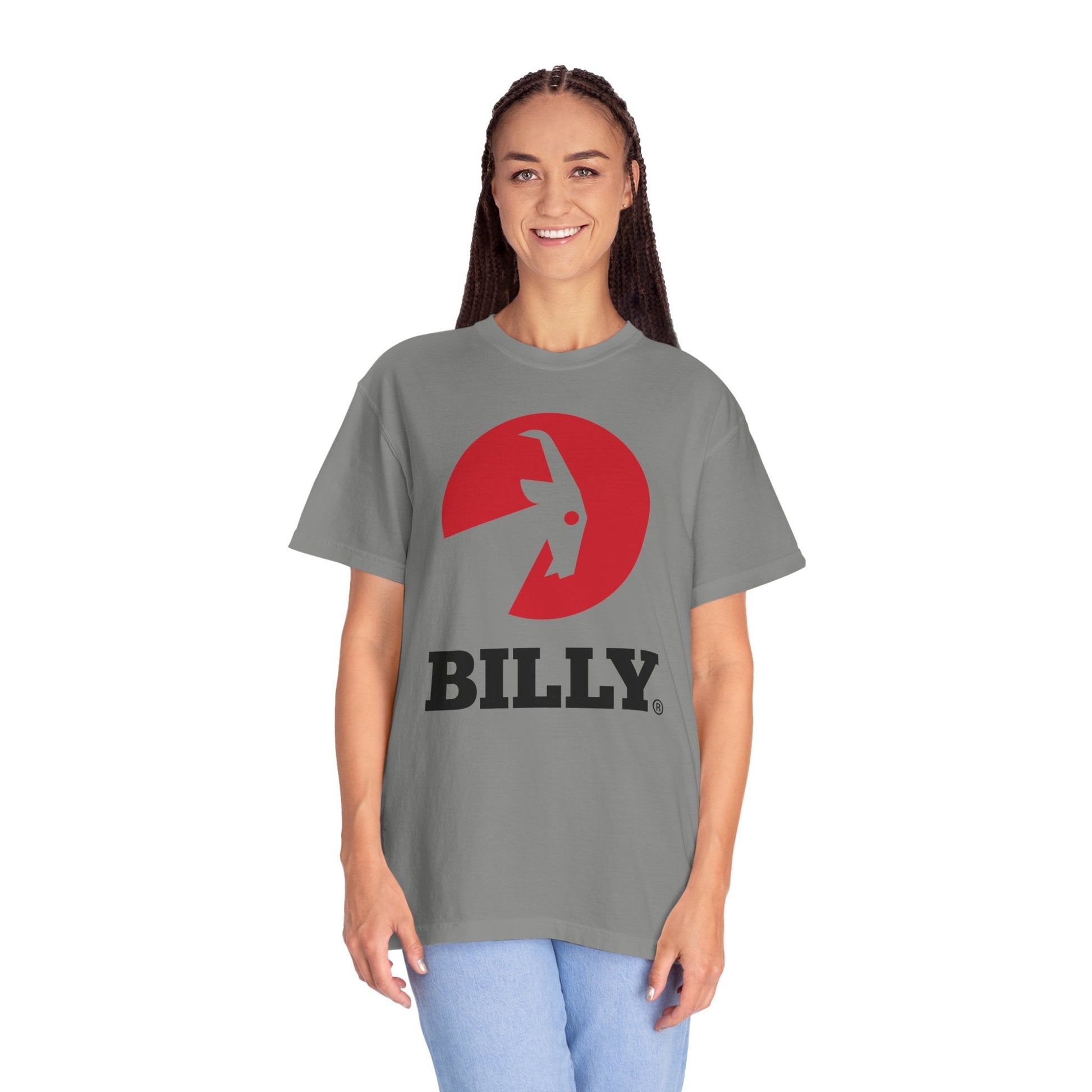  BILLY Unisex Garment-Dyed T-Shirt (Black/Red Vertical Logo)