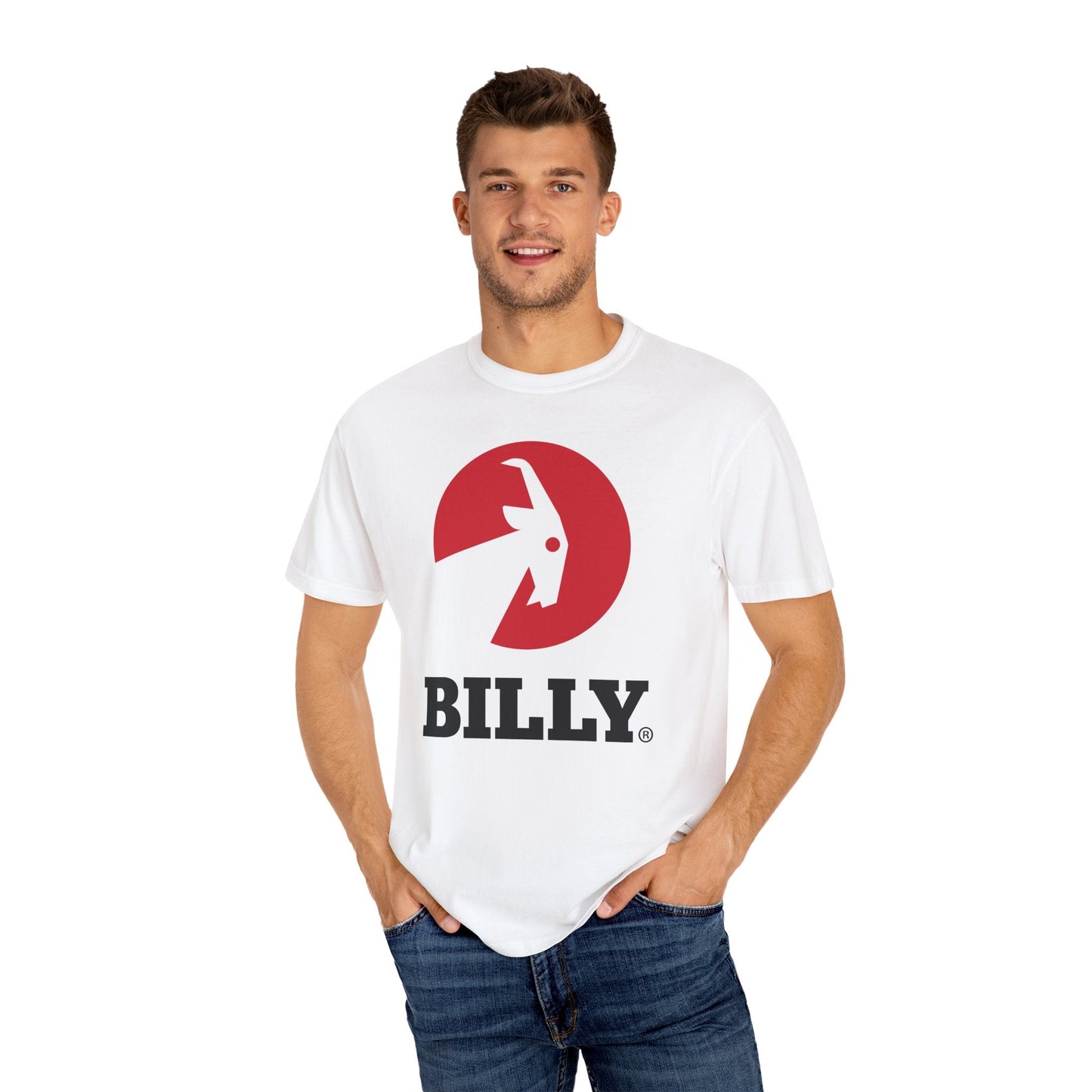  BILLY Unisex Garment-Dyed T-Shirt (Black/Red Vertical Logo)