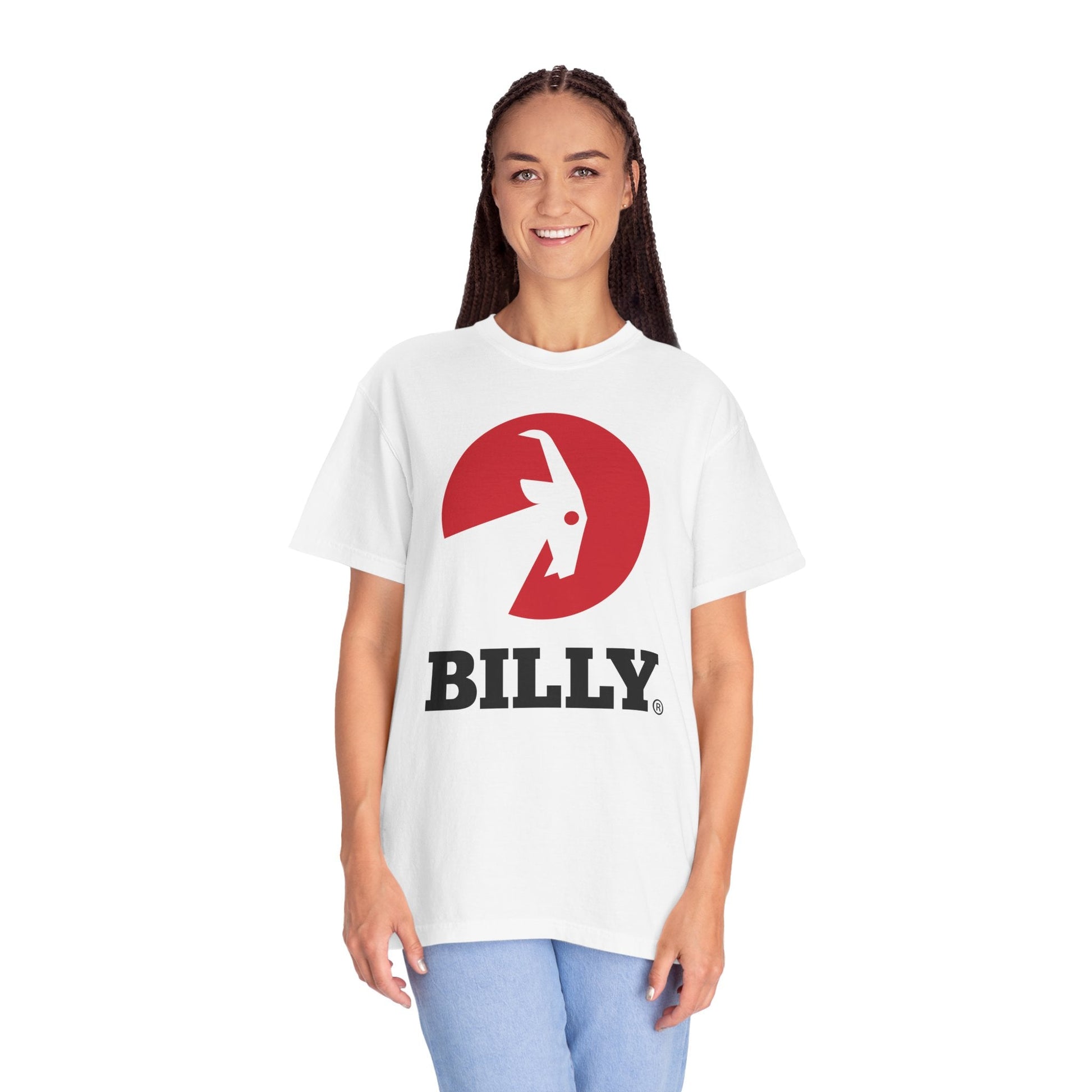  BILLY Unisex Garment-Dyed T-Shirt (Black/Red Vertical Logo)