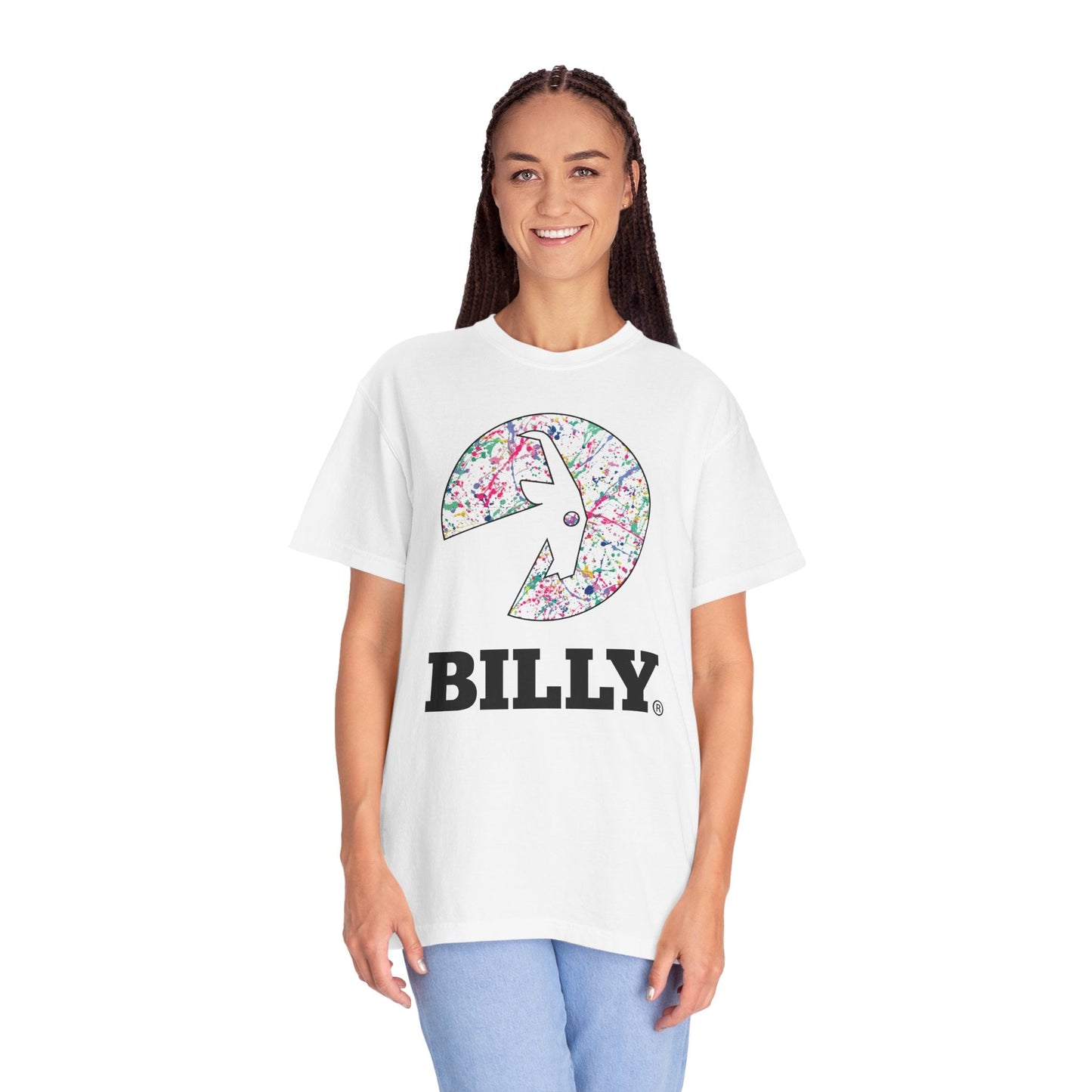  BILLY Sasha Splatter Unisex Garment-Dyed T-Shirt (Sasha Splatter - Black Print)