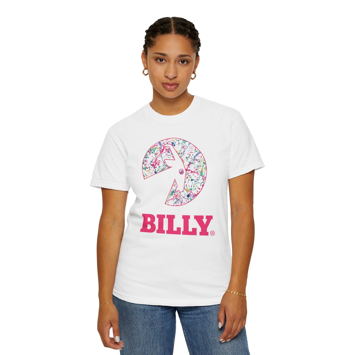  BILLY Sasha Splatter Unisex Garment-Dyed T-Shirt (Sasha Splatter - Pink Print)