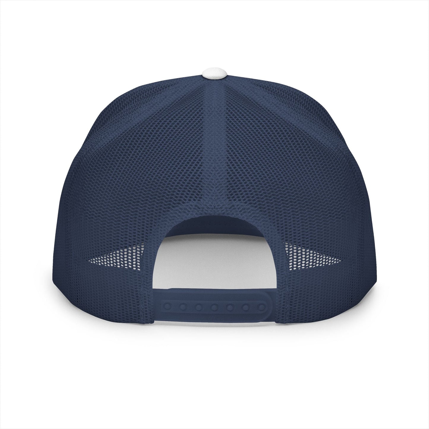  BILLY 5 Panel Flat Bill Trucker Cap (White Vertical Logo - Embroidery) — AVAILABLE IN 13 COLORS