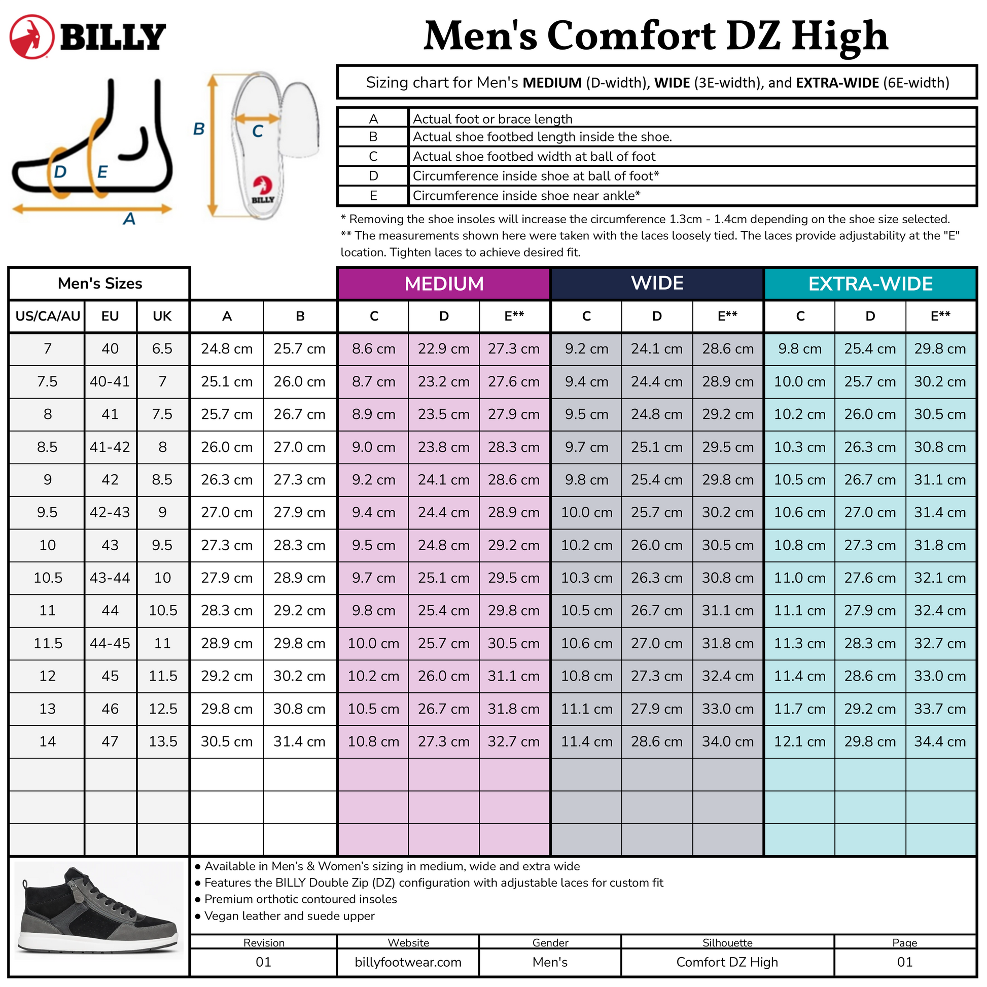  Men's White/Grey/Black BILLY Comfort DZ High