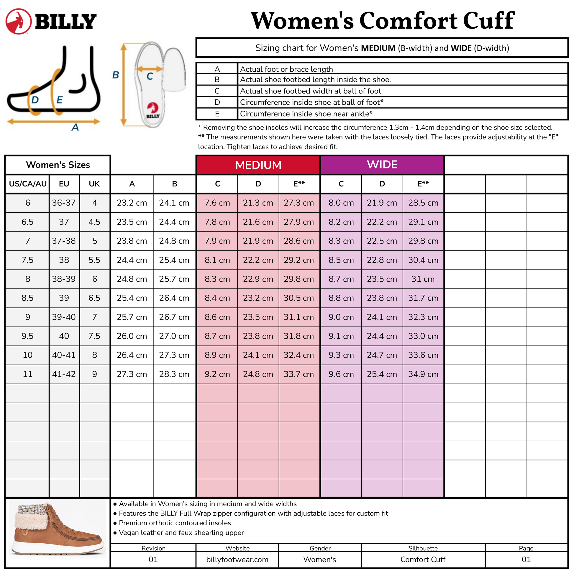  SALE - Women's Cognac BILLY Comfort Cuff