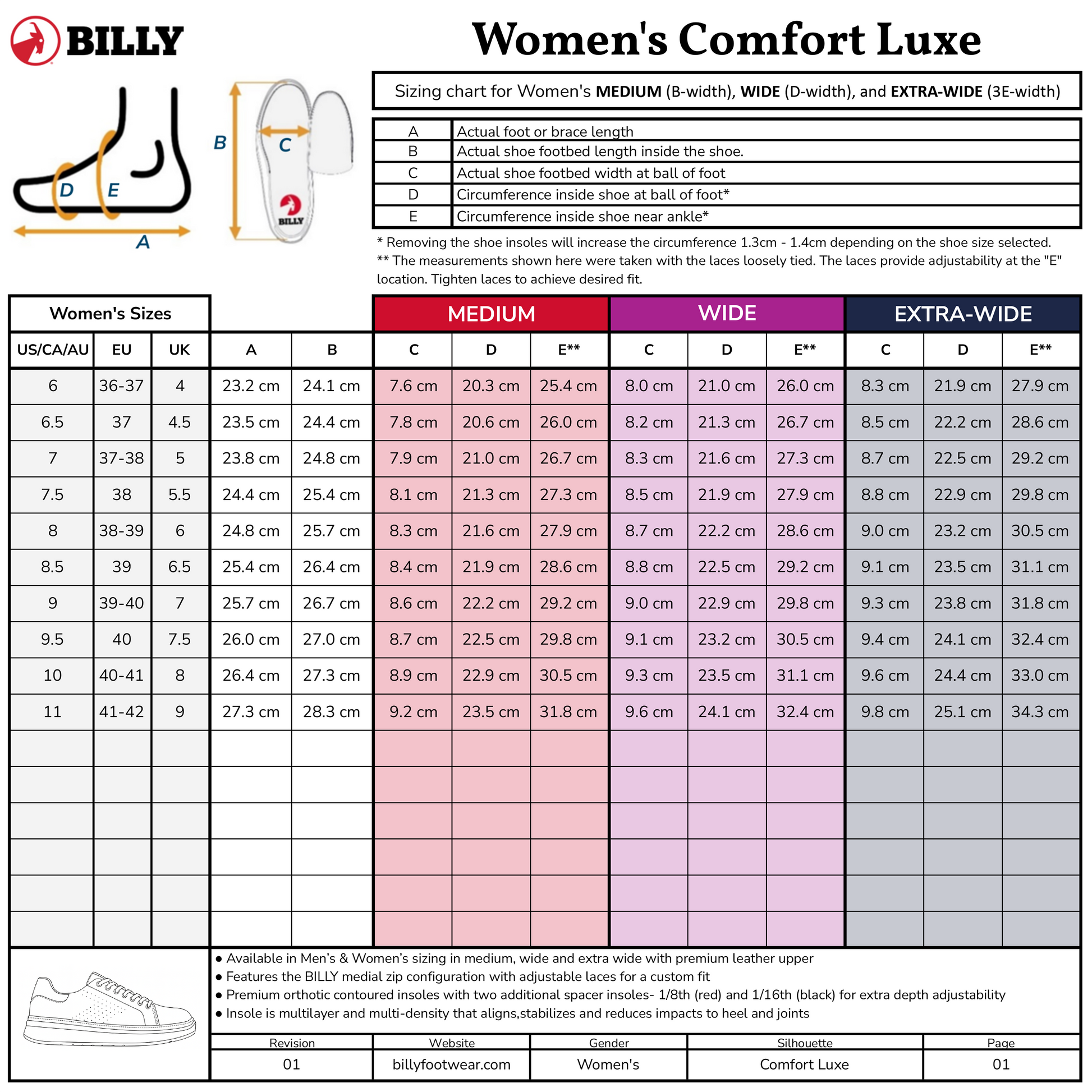  Women's Black Leather BILLY Comfort Luxe