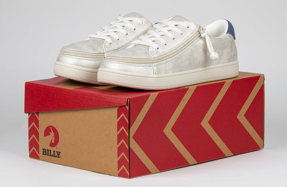  FINAL SALE - Women's White (Navy Mustache) BILLY Sneakers