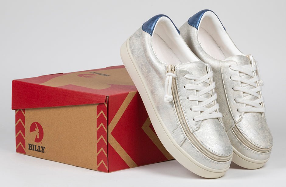  FINAL SALE - Women's White (Navy Mustache) BILLY Sneakers