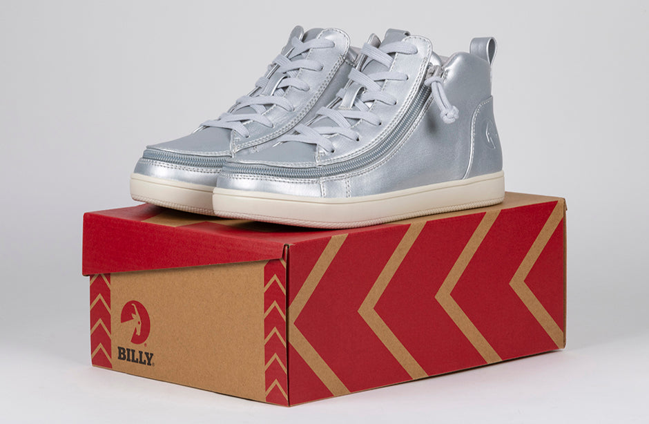  FINAL SALE - Women's Silver Grey Metallic BILLY Sneaker Lace Mid Tops