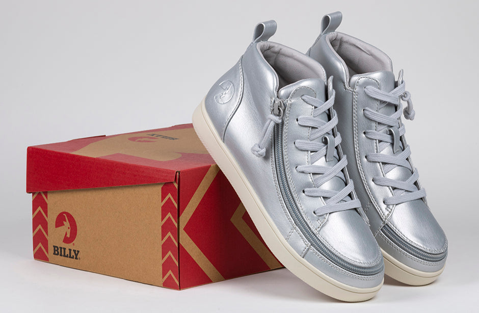  FINAL SALE - Women's Silver Grey Metallic BILLY Sneaker Lace Mid Tops