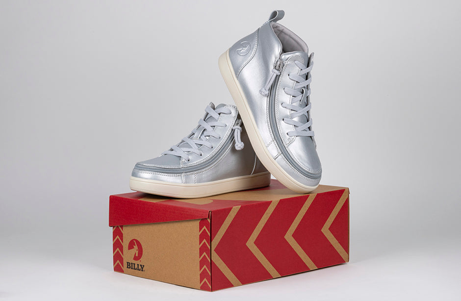  FINAL SALE - Women's Silver Grey Metallic BILLY Sneaker Lace Mid Tops