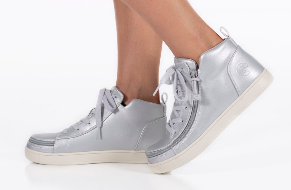  FINAL SALE - Women's Silver Grey Metallic BILLY Sneaker Lace Mid Tops