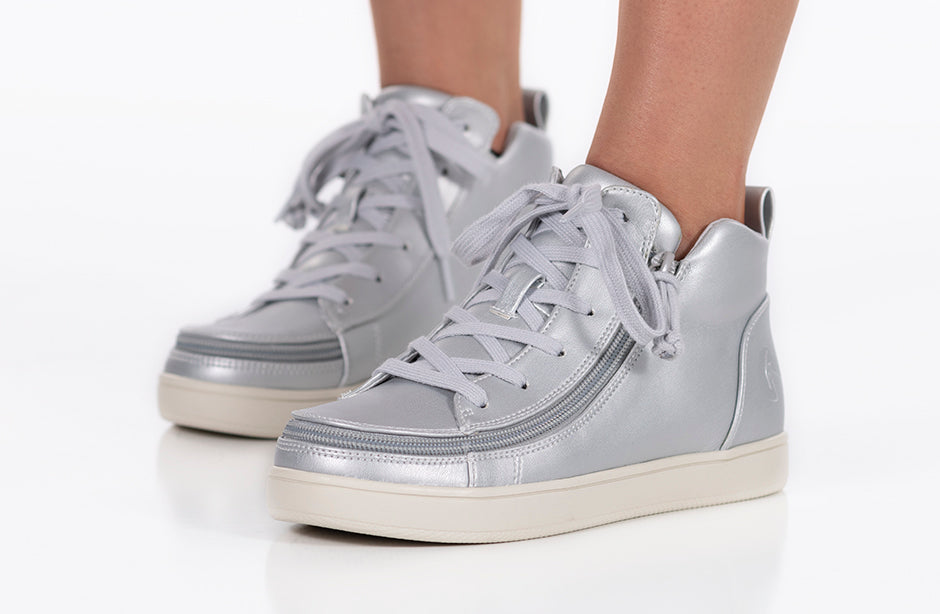  FINAL SALE - Women's Silver Grey Metallic BILLY Sneaker Lace Mid Tops