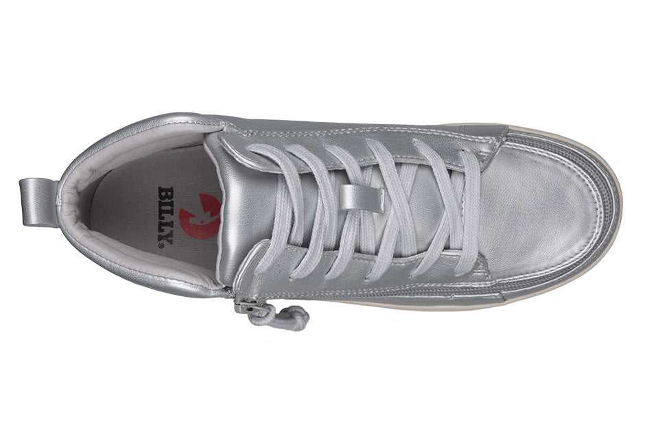  FINAL SALE - Women's Silver Grey Metallic BILLY Sneaker Lace Mid Tops