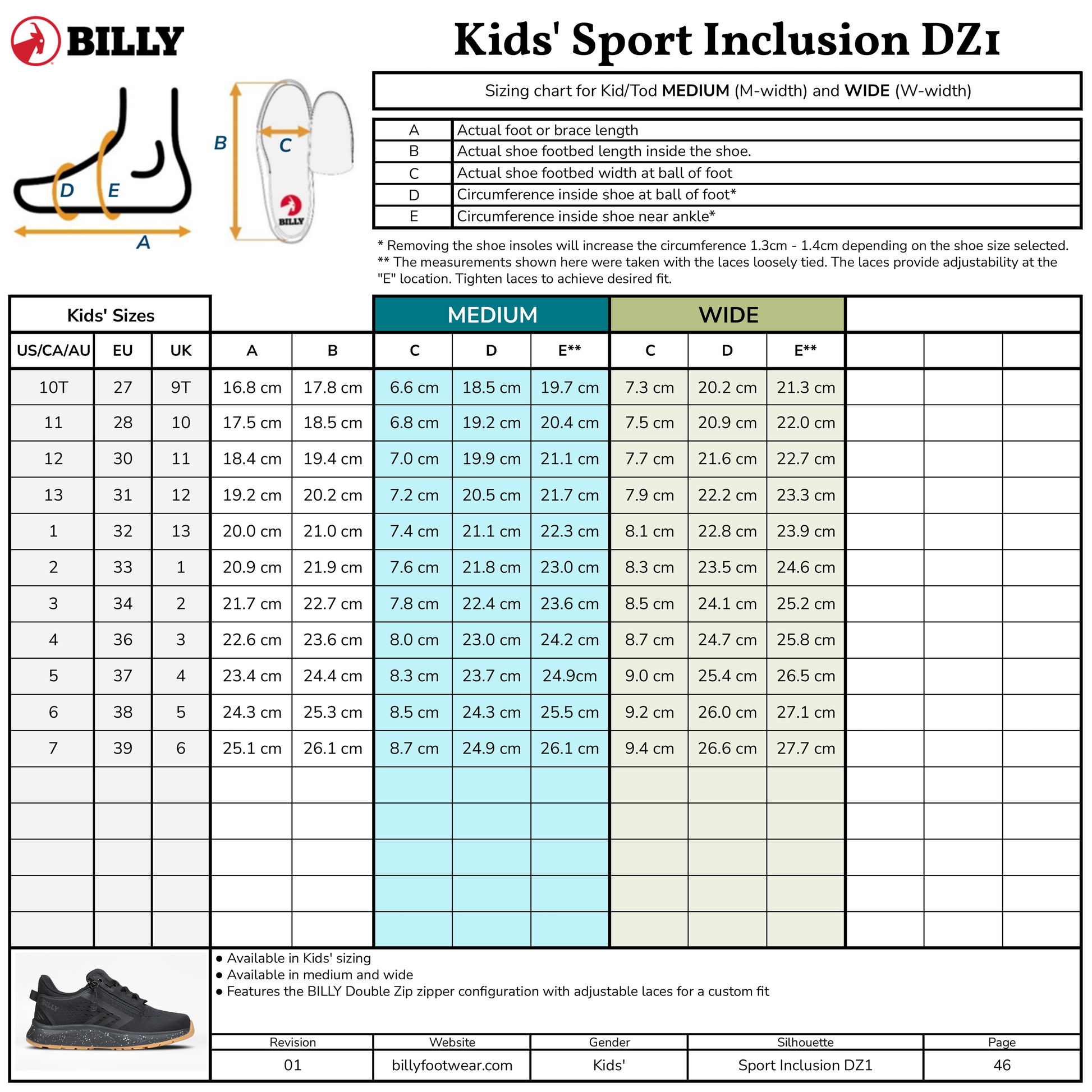  Black/Black/Gum BILLY Sport Inclusion DZ1