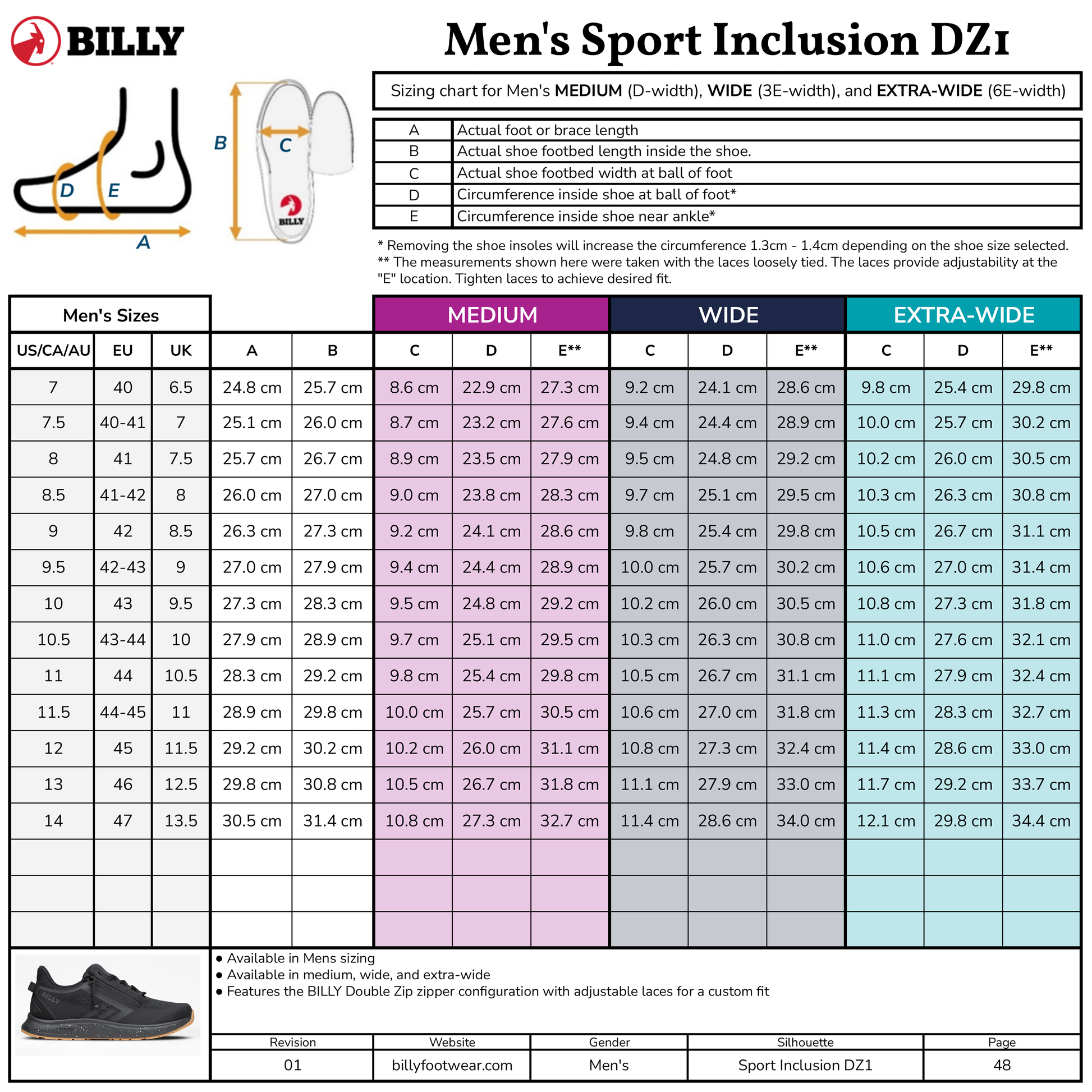  Men's Black/Black/Gum BILLY Sport Inclusion DZ1
