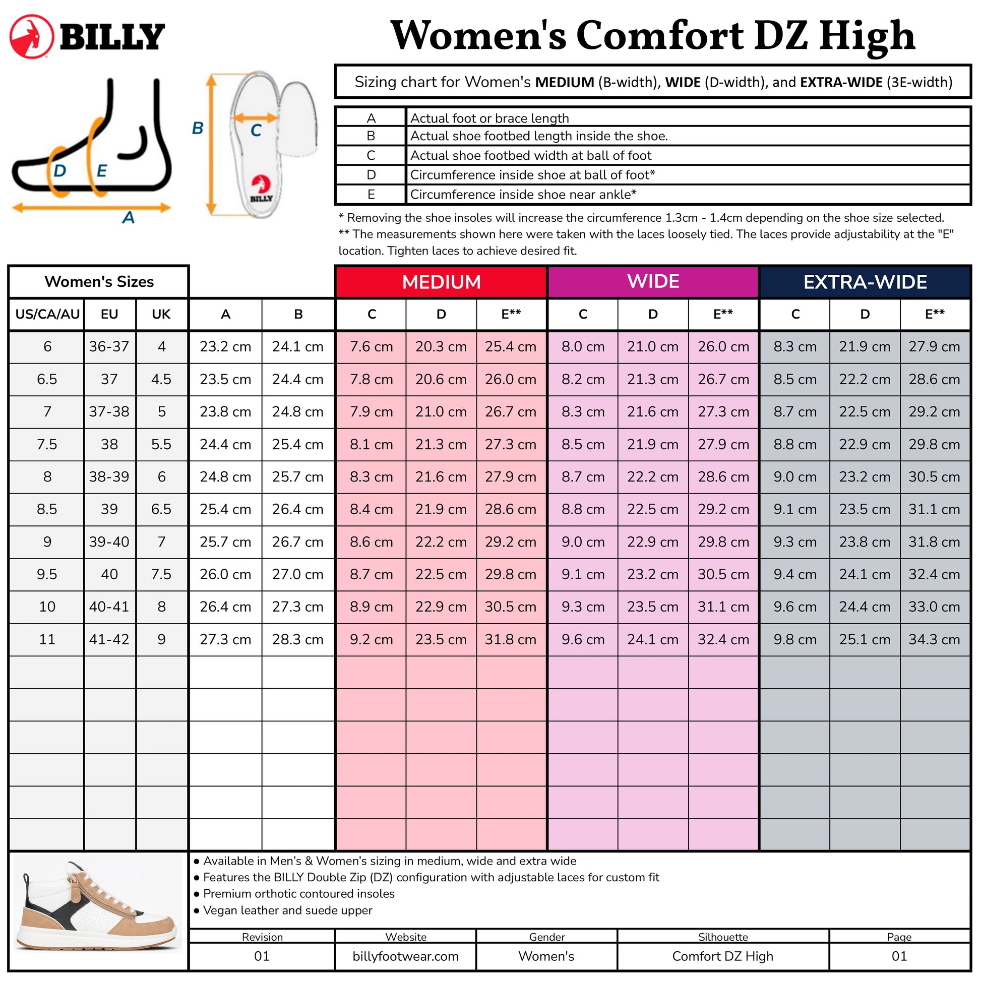  Women's White/Tan/Black BILLY Comfort DZ High