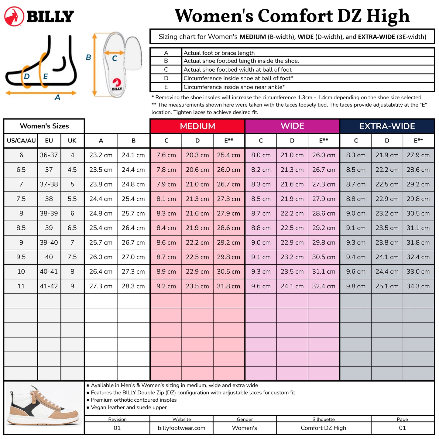  Women's White/Wine/Black BILLY Comfort DZ High
